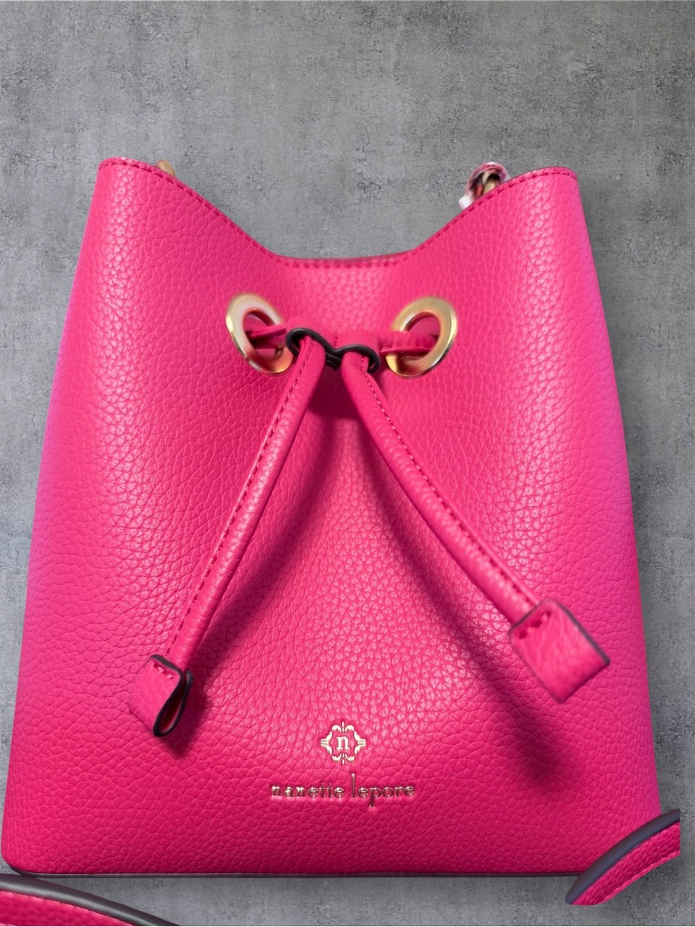 Nanette Lepore Hot Pink Pebbled Leather Drawstring Bucket Bag